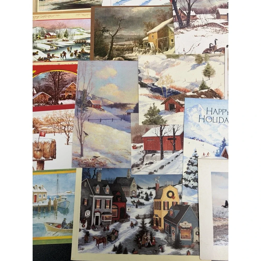 Vintage Christmas Cards Fronts ONLY Houses Barns More Scrapbooking Crafts 45+